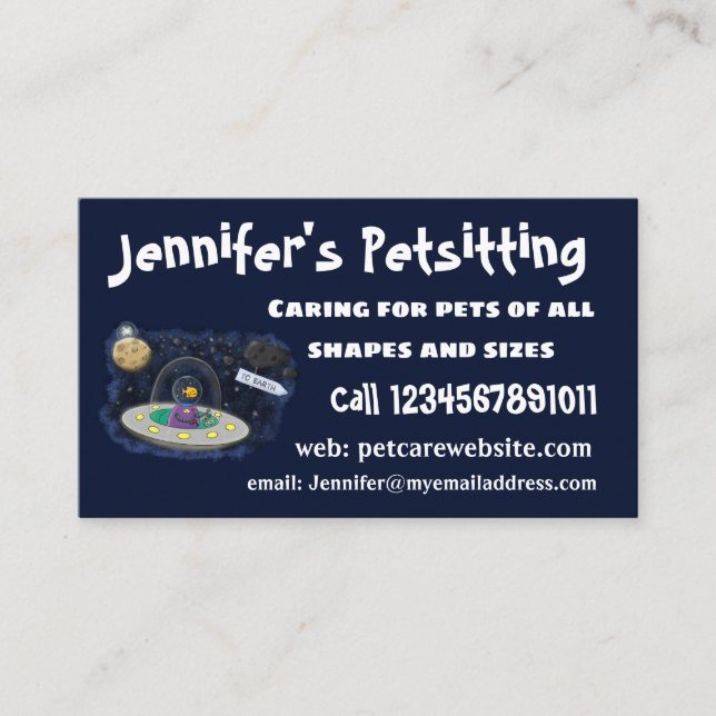 Cute happy fish ufo space cartoon illustration business card (Front)