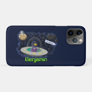 Cute happy fish ufo space cartoon illustration iPhone 11 pro case