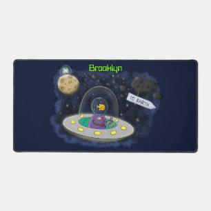 Cute happy fish ufo space cartoon illustration desk mat