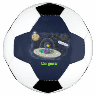 Cute happy fish ufo space cartoon illustration football