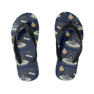Cute happy fish ufo space cartoon illustration kid's flip flops