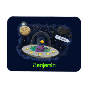 Cute happy fish ufo space cartoon illustration magnet
