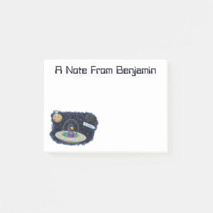 Cute happy fish ufo space cartoon illustration post-it notes