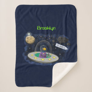 Cute happy fish ufo space cartoon illustration sherpa blanket