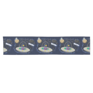 Cute happy fish ufo space cartoon illustration short table runner