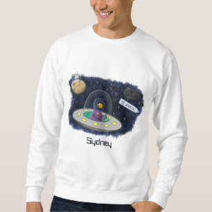 Cute happy fish ufo space cartoon illustration sweatshirt