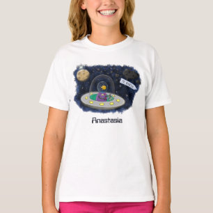 Cute happy fish ufo space cartoon illustration T-Shirt