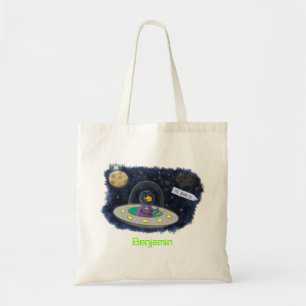 Cute happy fish ufo space cartoon illustration tote bag