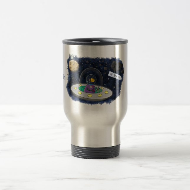 Cute happy fish ufo space cartoon illustration travel mug (Center)