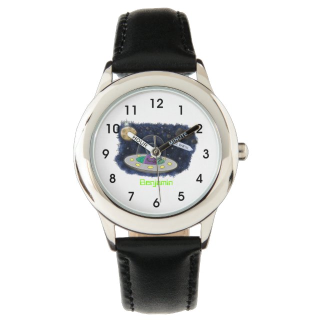 Cute happy fish ufo space cartoon illustration watch (Front)
