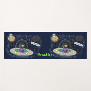Cute happy fish ufo space cartoon illustration yoga mat