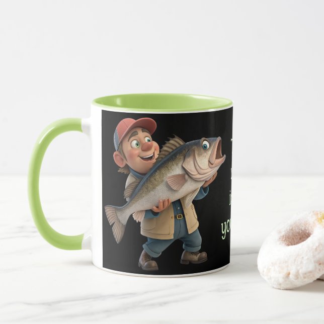 Cute/Happy Fisherman w/a Big Fish Magic Coffee Mug (With Donut)