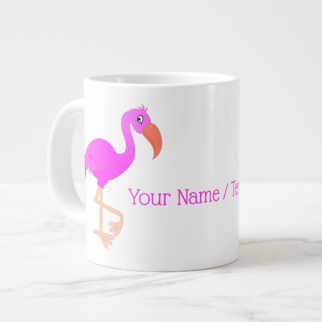 Cute Happy Flamingos - Your Name / Text / Colour Large Coffee Mug (Front Left)