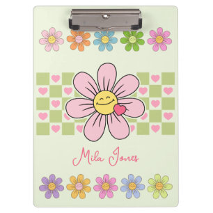 Cute Happy Flower Smile Custom Name Clipboard
