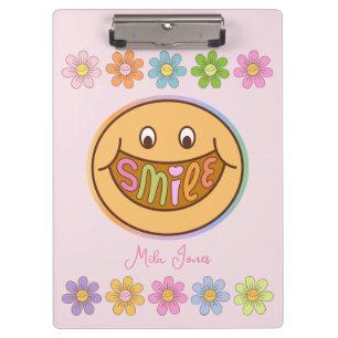 Cute Happy Flower Smile Custom Name Clipboard