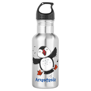 Cute happy flying puffin blue cartoon illustration 532 ml water bottle