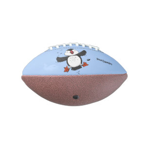 Cute happy flying puffin blue cartoon illustration american football