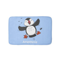 Cute happy flying puffin blue cartoon illustration