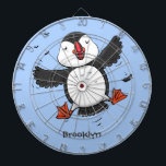 Cute happy flying puffin blue cartoon illustration dartboard<br><div class="desc">This design features a cute,  happy puffin in adorable cartoon illustration style. Lots of puffin fun!</div>