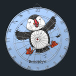 Cute happy flying puffin blue cartoon illustration dartboard<br><div class="desc">This design features a cute,  happy puffin in adorable cartoon illustration style. Lots of puffin fun!</div>