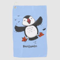 Cute happy flying puffin blue cartoon illustration