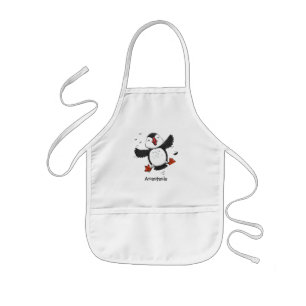 Cute happy flying puffin blue cartoon illustration kids apron