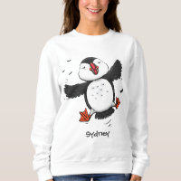 Cute happy flying puffin blue cartoon illustration