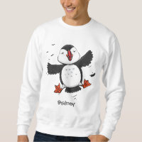 Cute happy flying puffin blue cartoon illustration