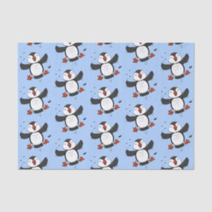 Cute happy flying puffin blue cartoon illustration tissue paper