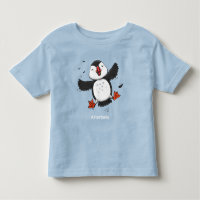 Cute happy flying puffin blue cartoon illustration