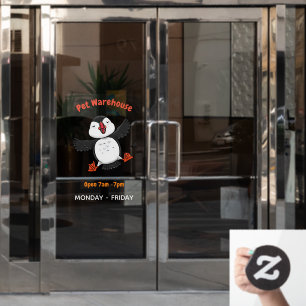 Cute happy flying puffin blue cartoon illustration window cling