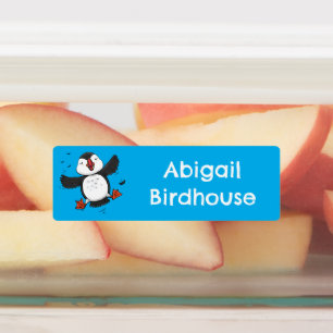 Cute happy flying puffin blue cartoon personalised