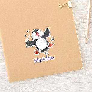 Cute happy flying puffin cartoon illustration