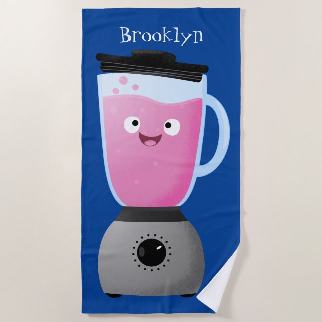 Cute happy food blender kitchen appliance cartoon beach towel (Front)