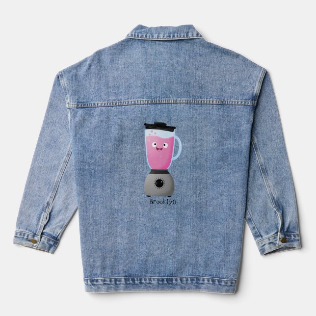 Cute happy food blender kitchen appliance cartoon denim jacket (Back)