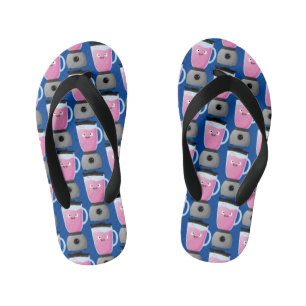 Cute happy food blender kitchen appliance cartoon kid's flip flops
