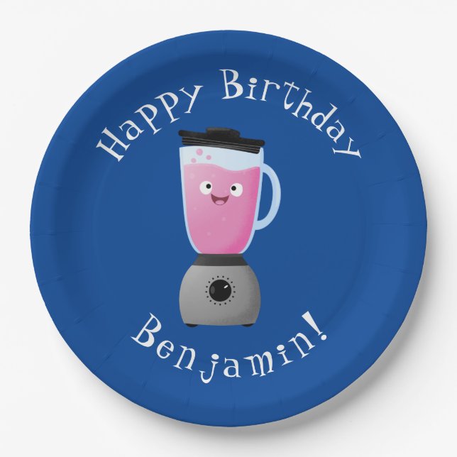 Cute happy food blender kitchen appliance cartoon paper plate (Front)