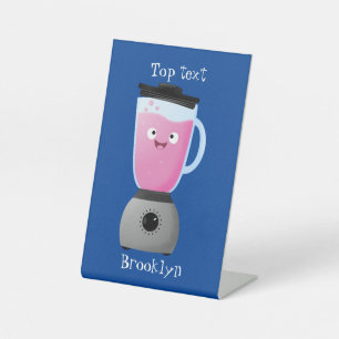 Cute happy food blender kitchen appliance cartoon pedestal sign