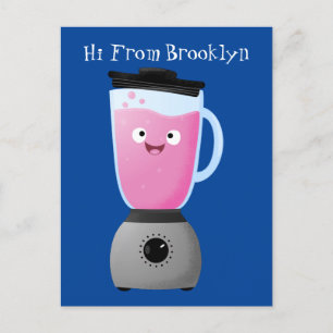 Cute happy food blender kitchen appliance cartoon postcard