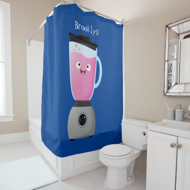 Cute happy food blender kitchen appliance cartoon shower curtain (In Situ)