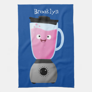 Cute happy food blender kitchen appliance cartoon tea towel