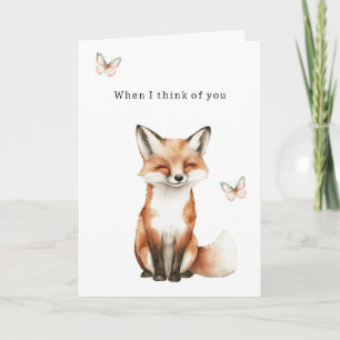 Cute Happy Fox Think of You Butterflies Love Card