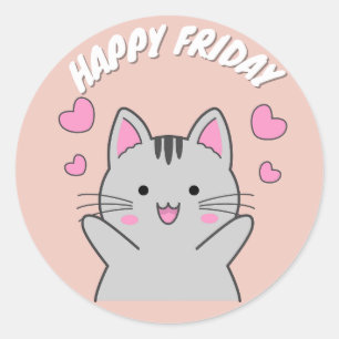 CUTE HAPPY FRIDAY CAT CLASSIC ROUND STICKER