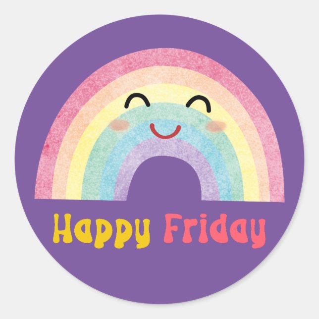 CUTE HAPPY FRIDAY RAINBOW   CLASSIC ROUND STICKER (Front)