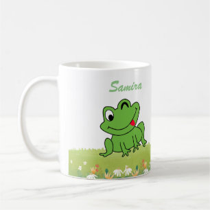 Cute Happy Frog Sitting on Grass Name Initial  Coffee Mug