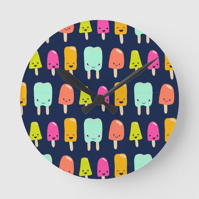 Cute Happy Fruit Popsicle Kawaii Faces Trivet Round Clock (Front)