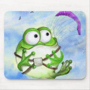 Cute Happy Funny Frog Paraglider - Cartoon Drawing Mouse Mat
