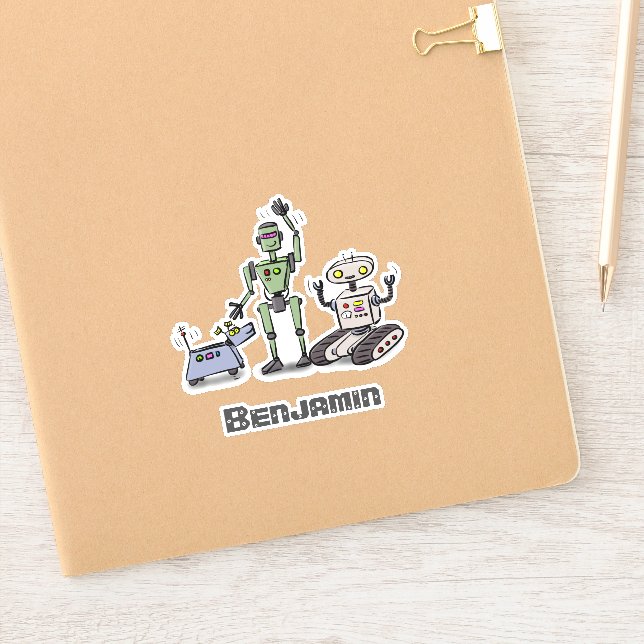 Cute happy funny robot trio cartoon illustration (Notebook)