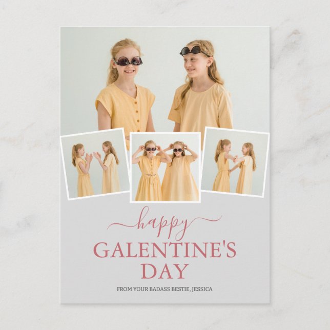 Cute Happy Galentines day bestie Photo Collage Holiday Postcard (Front)