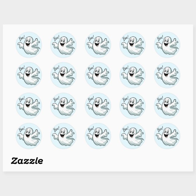 Cute Happy Ghost Round Sticker Set (Sheet)